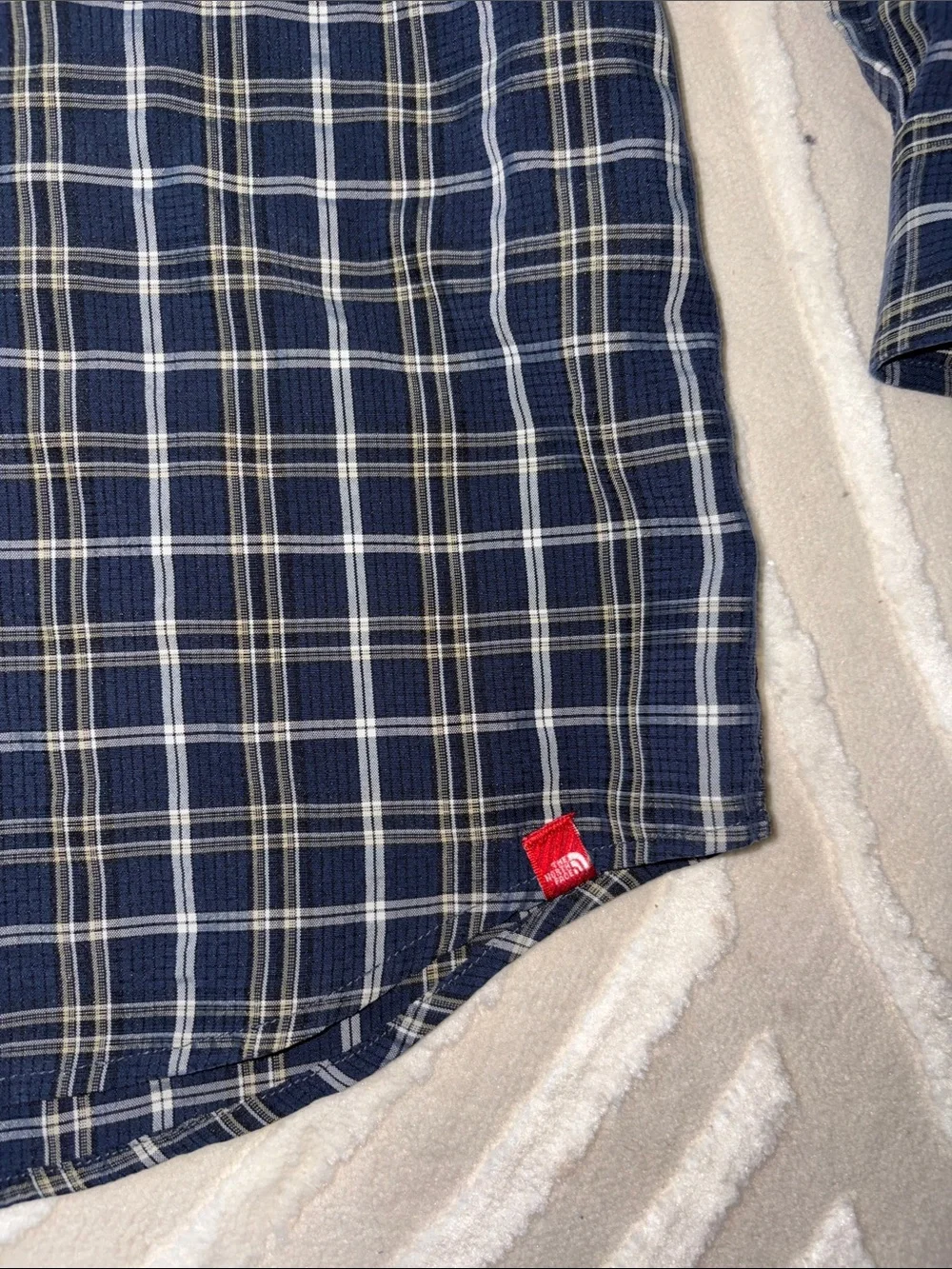 The North Face Navy and White Plaid Button-Down Shirt